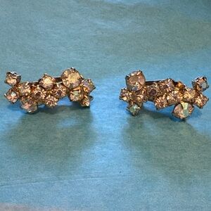 Vintage crystal borealis clip on earrings, gold tone